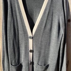 TORY BURCH merino wool boyfriend cardigan - grey (womens, medium)